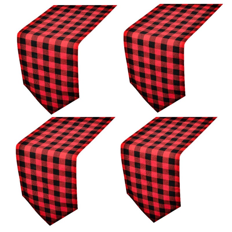 FIGEPO 4 Pack Buffalo Check Table Runners Red and Black Plaid Table Runner for Christmas Dinner, Lumberjack Party, Outdoor or Indoor Gatherings Table Home Decorations 12"x72" - Image 1